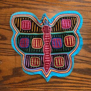 Mola Pillow Case Panama Indigenous Kuna Guna Hand Sewn Colorful Butterfly Quilt